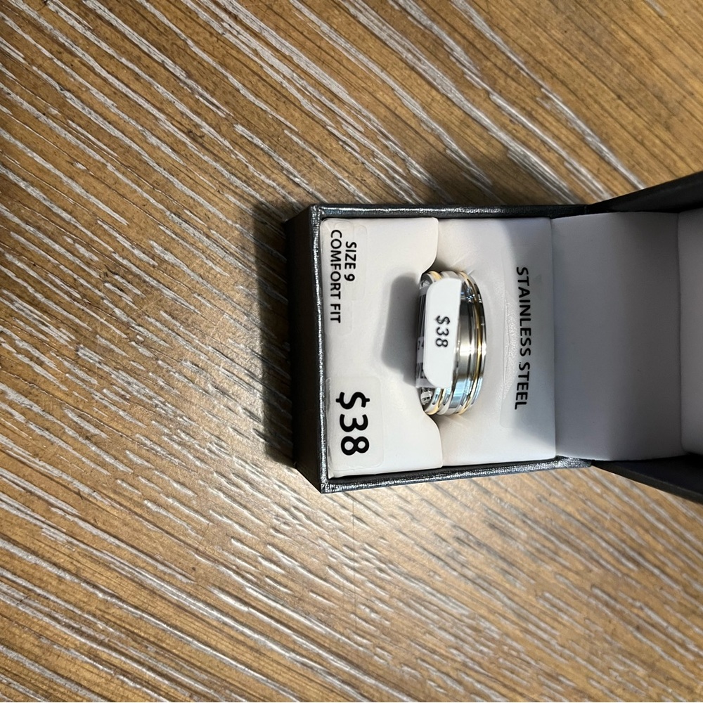 Brilliance Stainless Steel Comfort Fit Ring with Gold Accents SZ 9